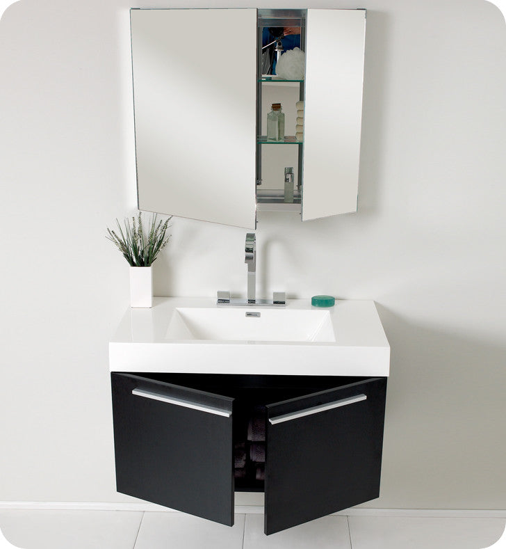 Vista Black Modern Bathroom Vanity With Medicine Cabinet, FFT3801CH