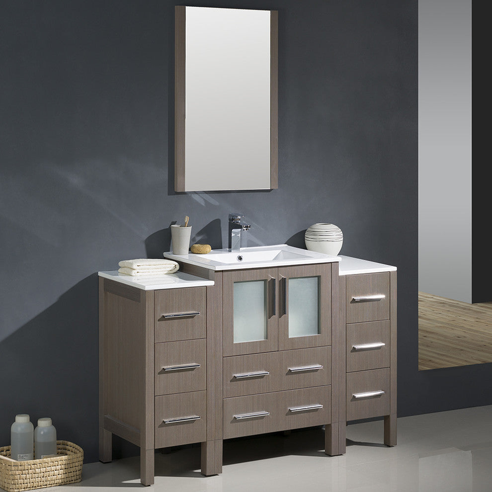 Torino 48" Gray Oak Modern Bathroom Vanity With 2 Side Cabinets, FFT3071CH