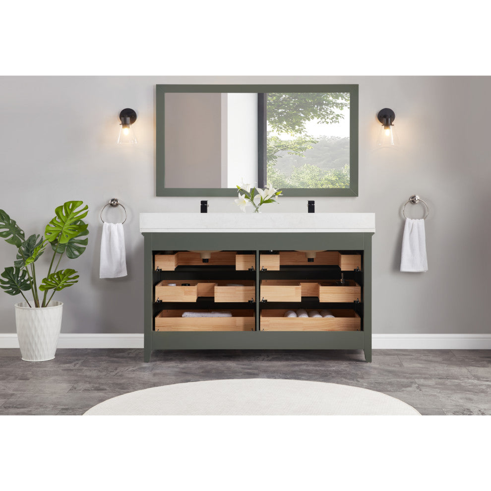Vanity With Mirror, Sconce and Faucet Included, Pewter Green, 60"
