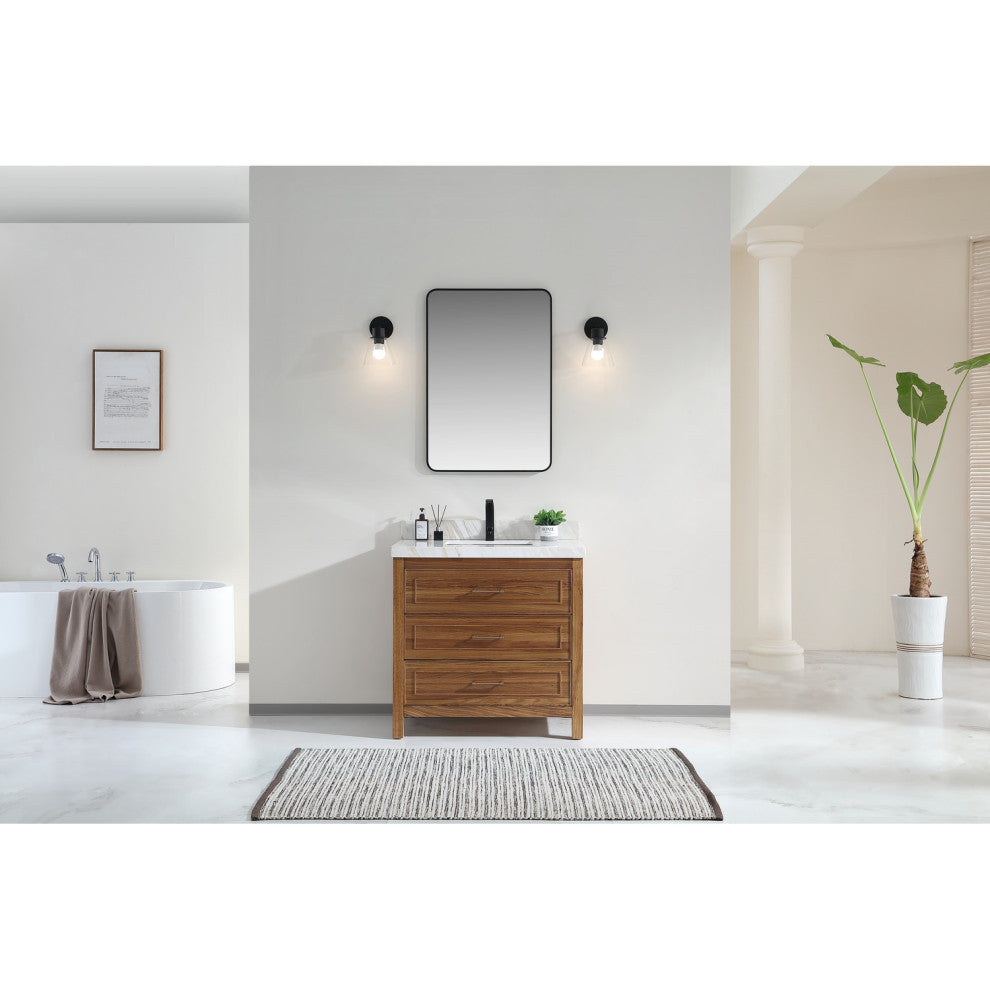WK2428-36-EW-W Vanity With Mirror, Sconce and Faucet Included
