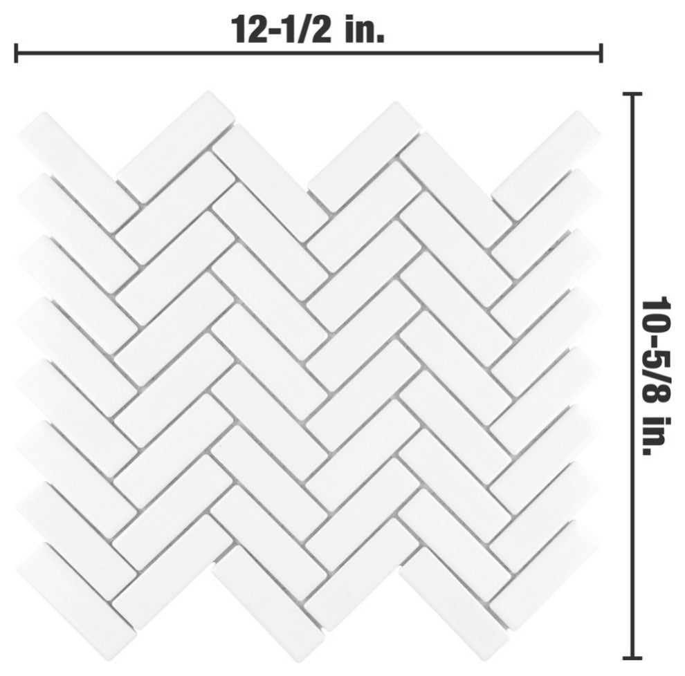 Metro Brick Herringbone Glossy White Porcelain Floor and Wall Tile