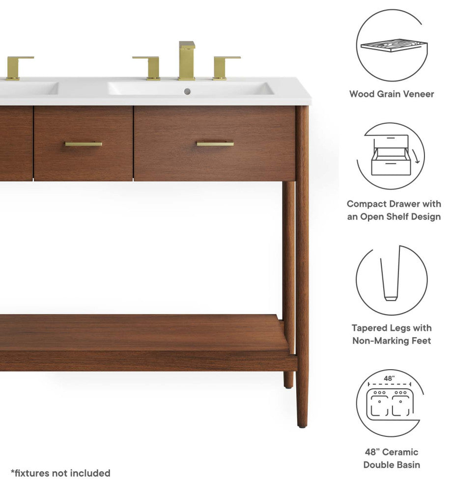 Zaire 48" Double Sink Bathroom Vanity - Walnut White