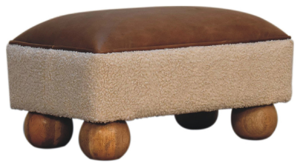Tan Leather Boucle Ball Footstool