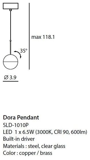 Dora Pendant single, Brass