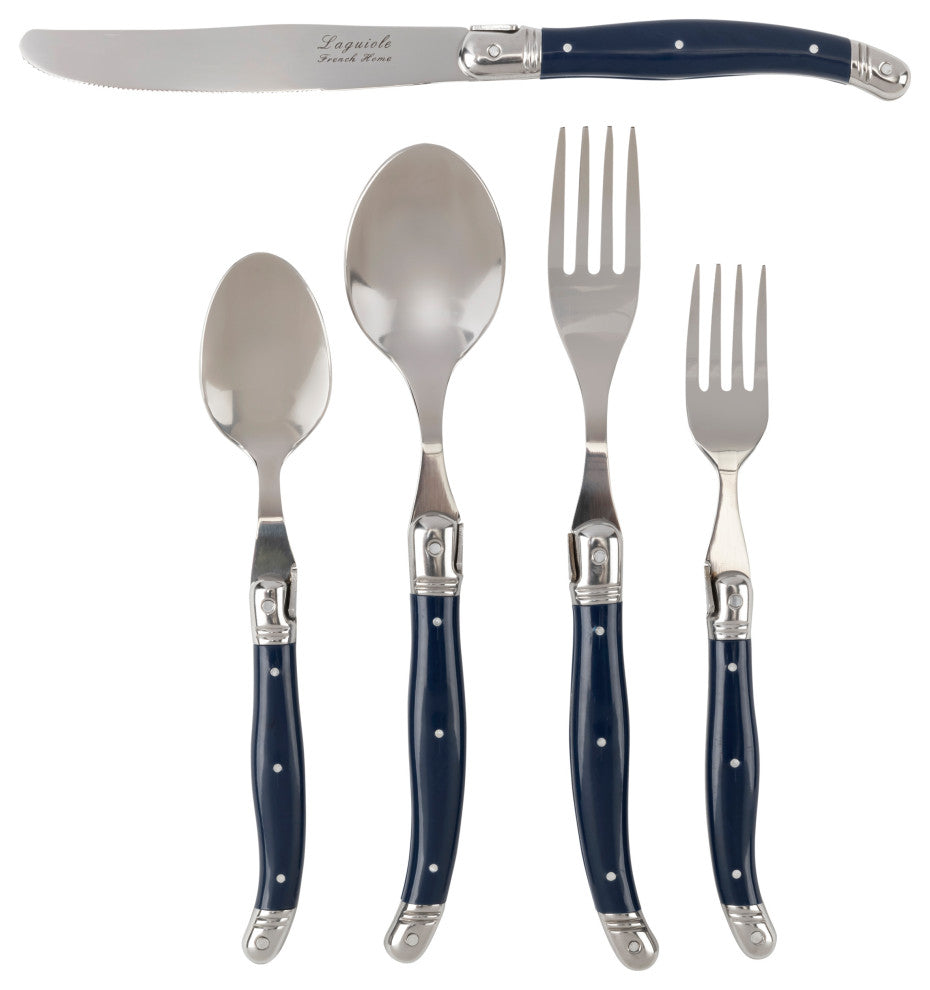 French Home Laguiole 20 Piece Stainless Steel Flatware Set, Service for 4, Navy