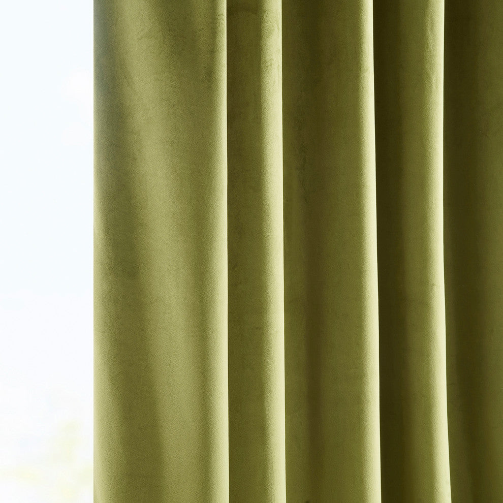 Heritage Plush Velvet Curtain Single Panel, Retro Green, 50"x96"