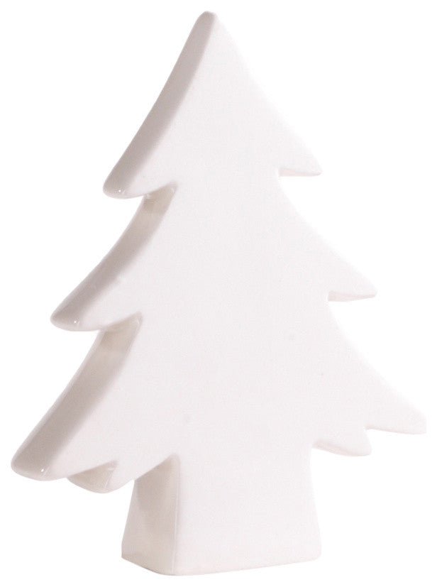 4.5" Tall "Teton" Ceramic Christmas Tree Tabletop Decoration, White, Set of 6