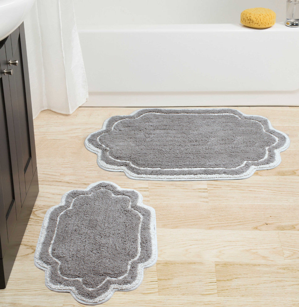 Allure Collection Absorbent Cotton Machine Washable Rug, 2-Piece Set, Gray