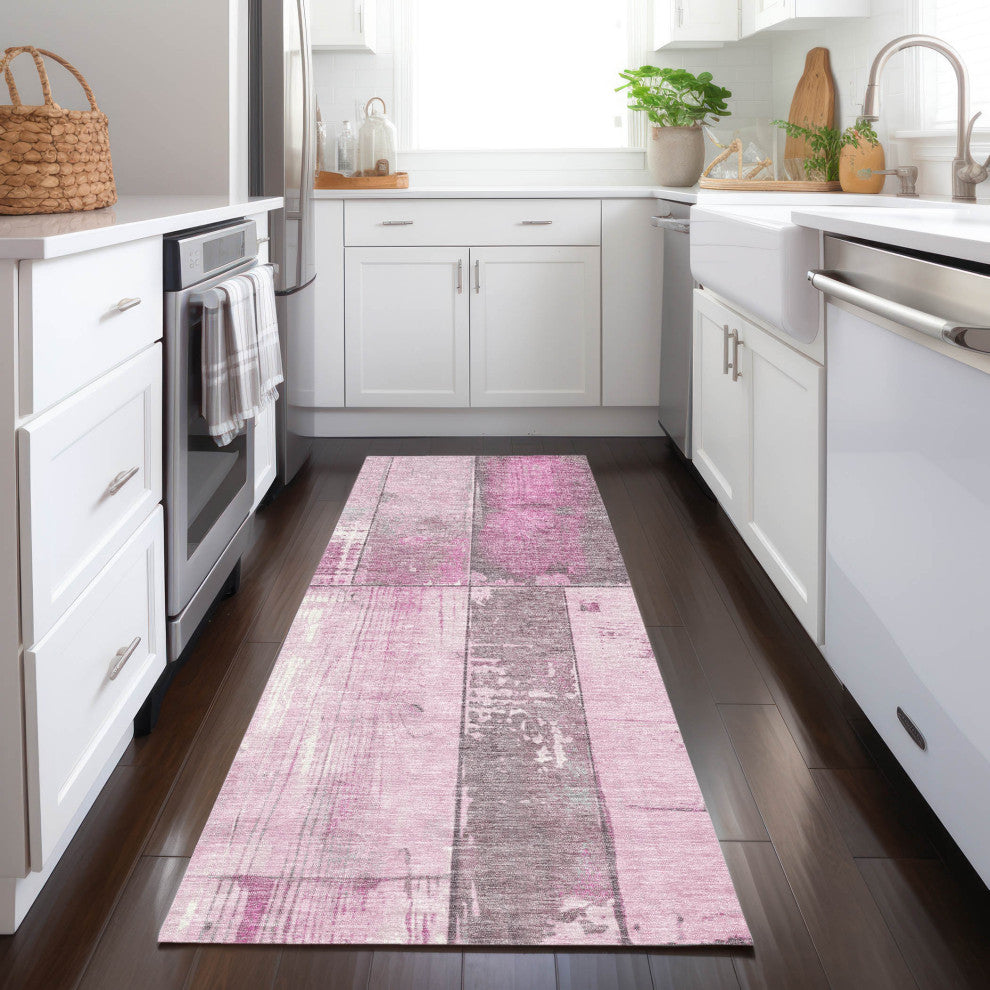 Machine Washable Indoor/Outdoor Chantille ACN1877 Pink 2'3" x 7'6" Runner Rug