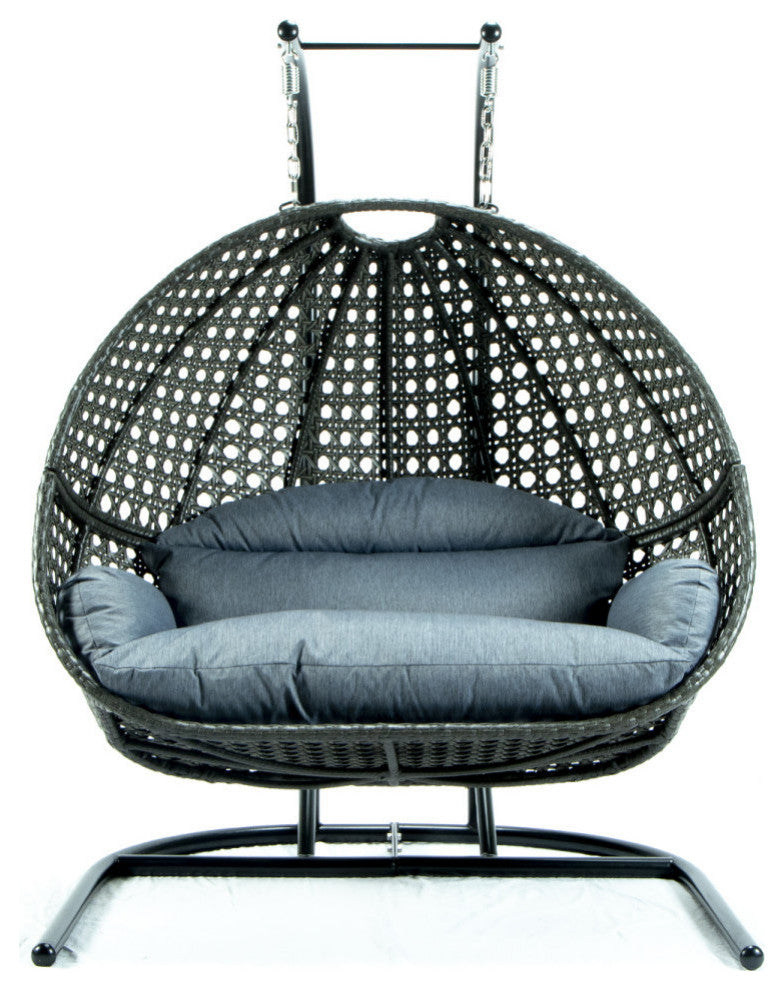 2 Person Charcoal Wicker Double Hanging Egg Swing Chair