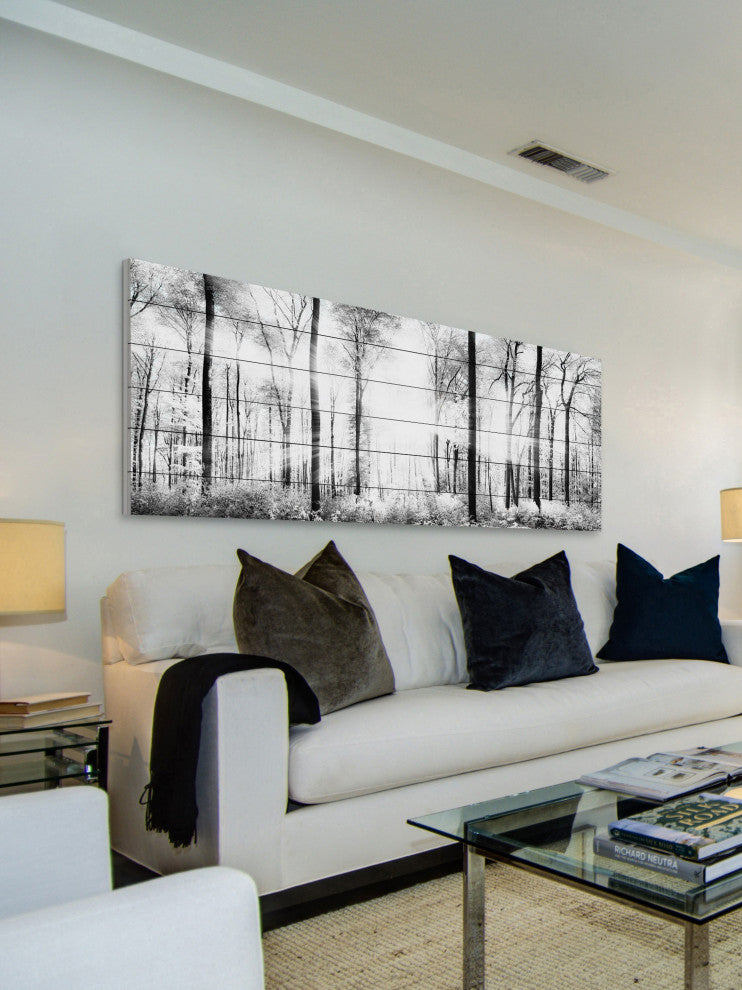 "White Light Forest" Painting Print on White Wood, 60x20