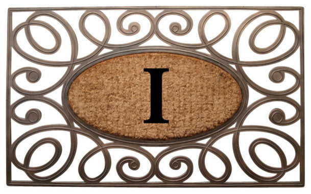 A1HC Rubber & Coir Elegant Circles Princess Doormat, Monogrammed, I
