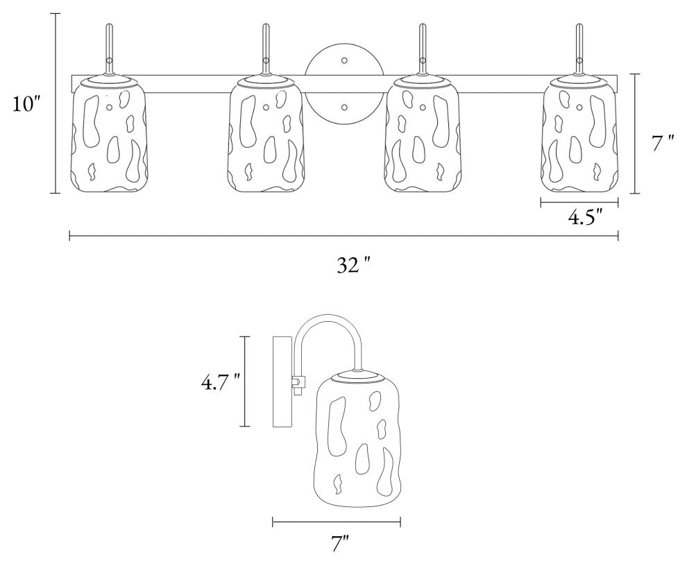 LNC Matte Black and Polished Gold Mason Jar Modern Wall Sconces, 4 Lights