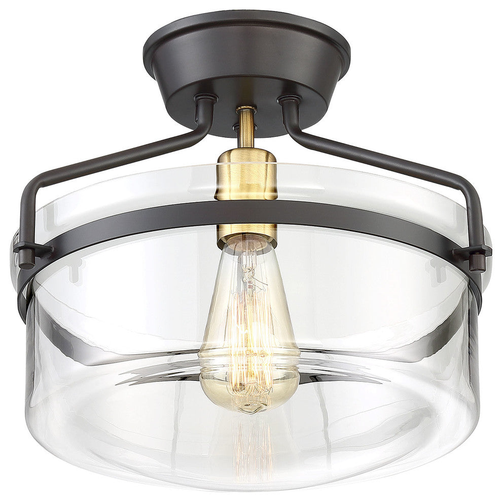 1-Light Semi-Flush Mount, Oiled Rubbed Bronze and Brass