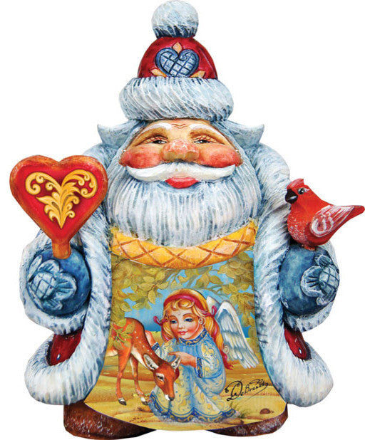 Hand Painted Santa With Angel And Deer Figurine