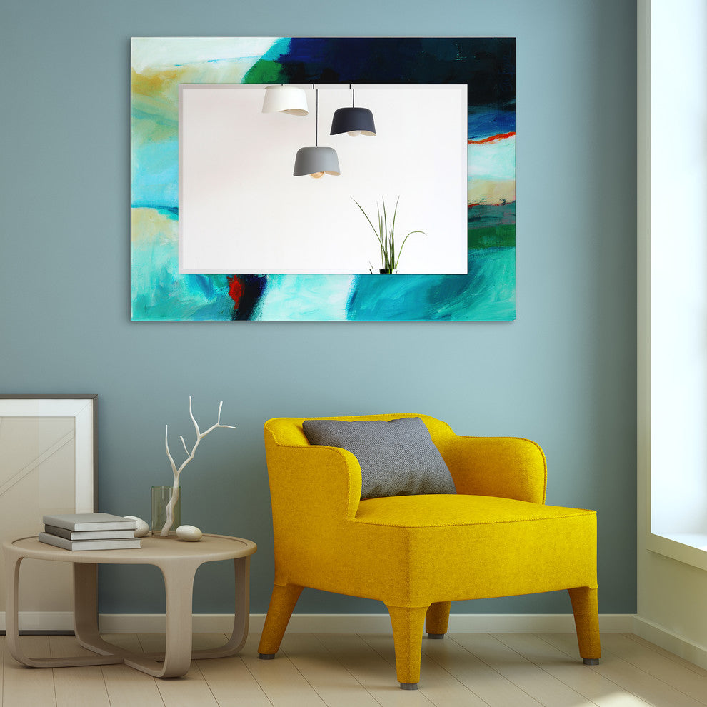 "Sky" Rectangular Beveled Wall Mirror Framed with Printed Tempered Art Glass