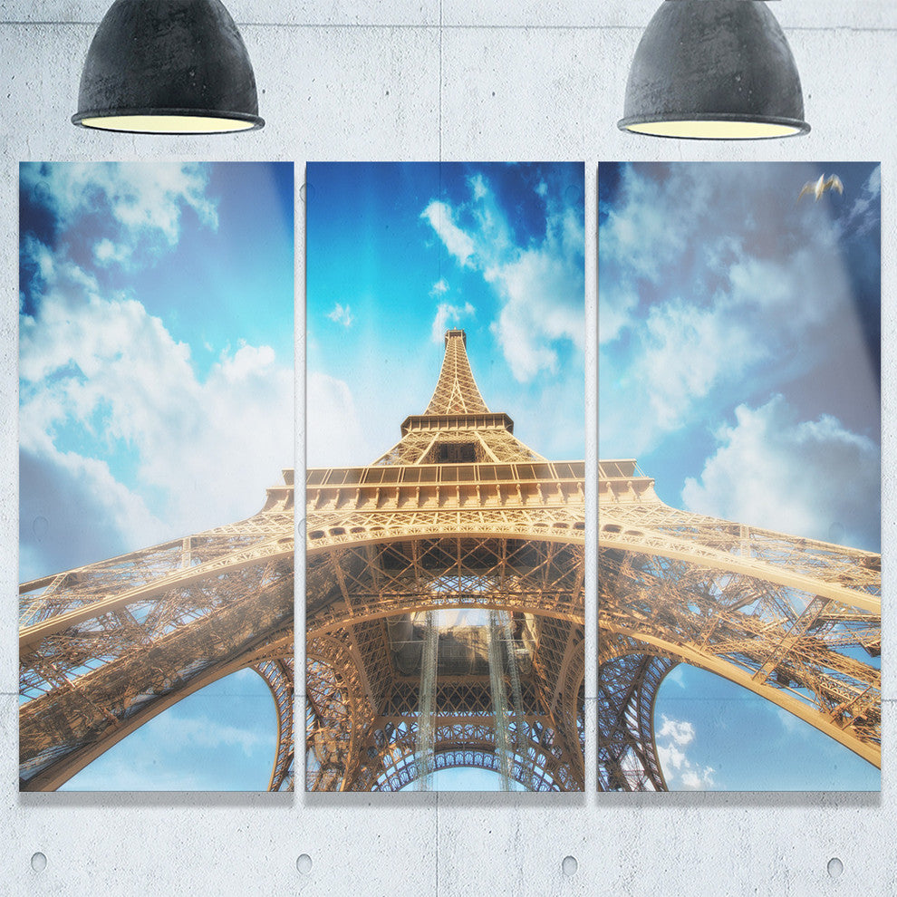 "view of Paris Eiffel Tower in Paris" Metal Wall Art, 3 Panels, 36"x28"