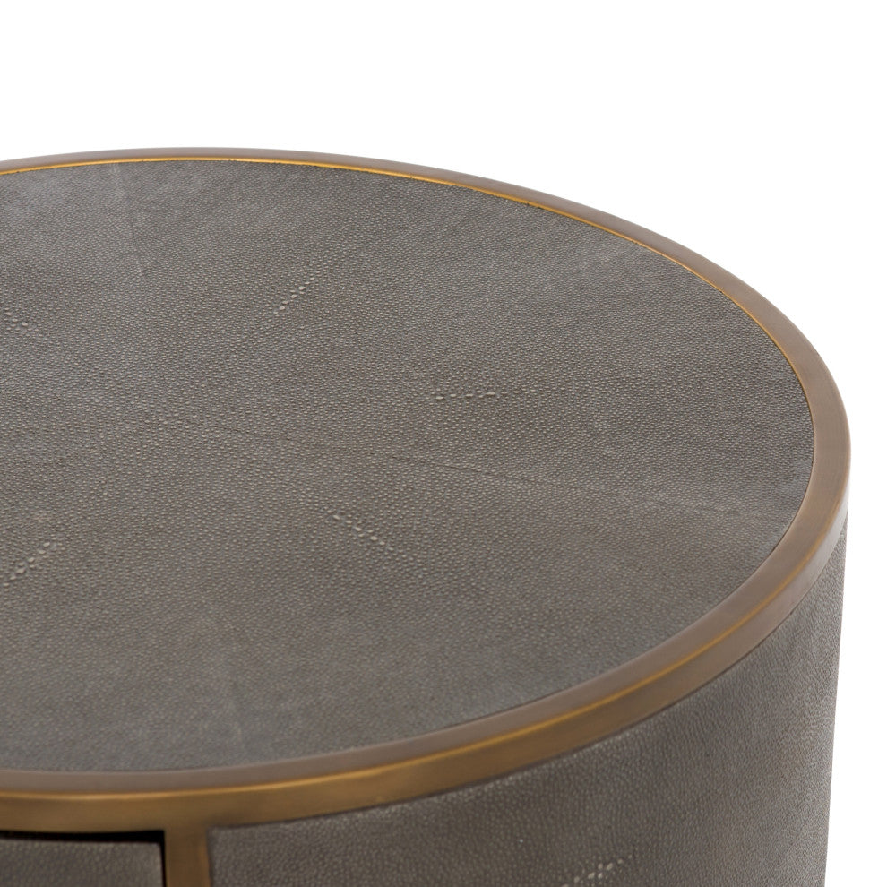 Shagreen Round Nightstand, Grey Shagreen