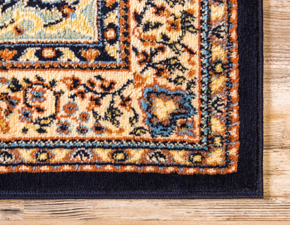 Unique Loom Navy Blue Washington Reza 2' 2 x 8' 2 Runner Rug