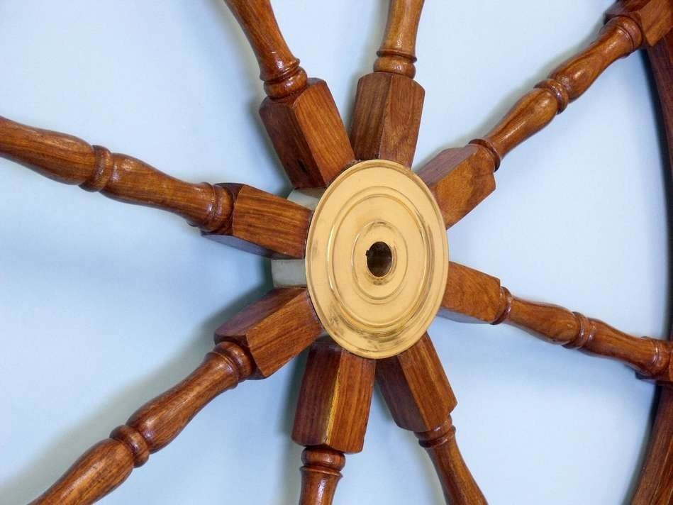 Model Ship Wheel, Brass and Wood, Large, 48"