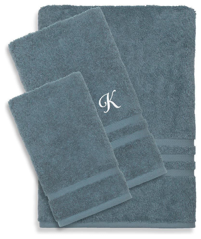 Denzi 3-Piece Towel Set Monogrammed Letter, K