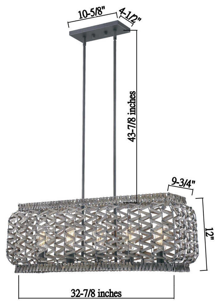 Rustic Soft Wood Nest In Gray Color 5-Light Pendant, No Light Bulbs