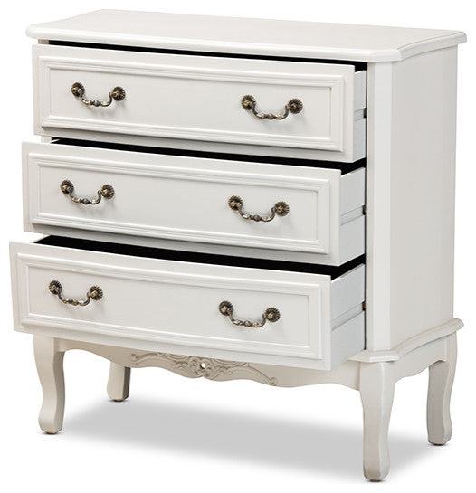 Gabrielle French Country Provincial White-Finished 3-Drawer Wood Storage Cabinet