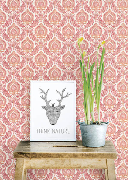 Contemporary Damask Wallpaper, Raspberry, Bolt