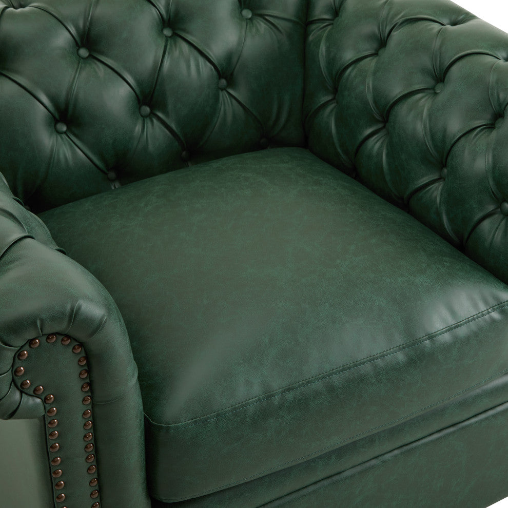 GDF Studio 360° Upholstered Tufted Swivel Club Chair, Green, Faux Leather