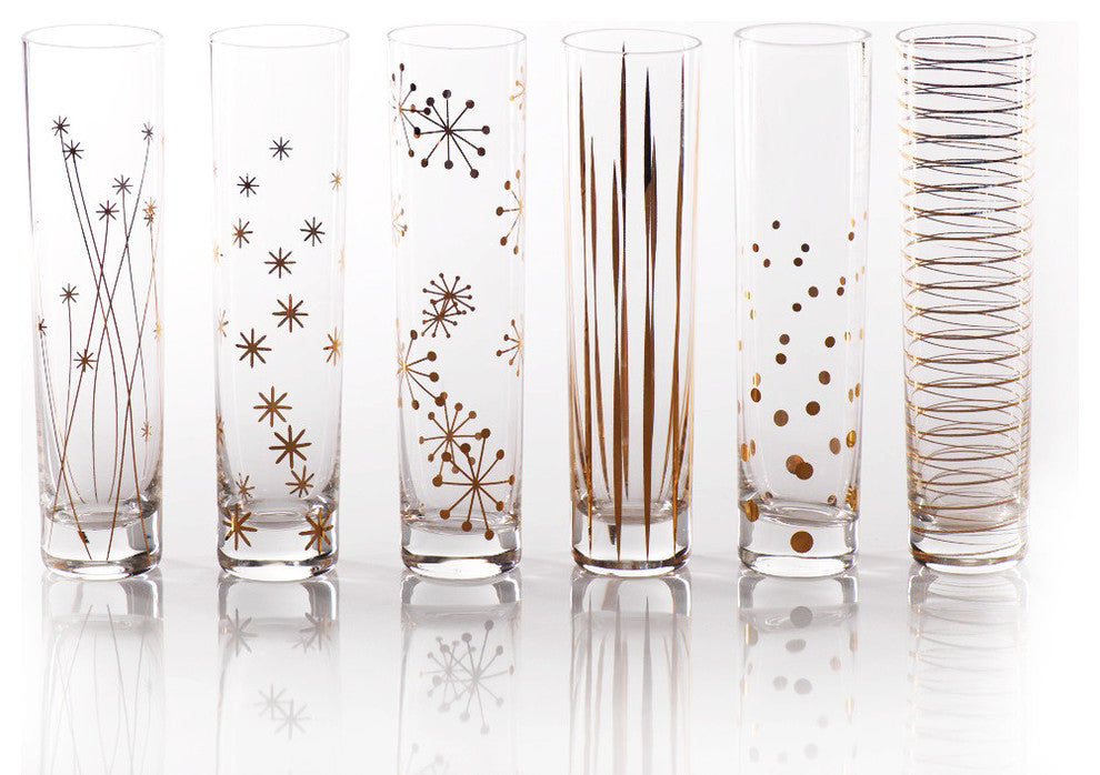 "Centuri" Champagne Glass, Golden Decal (Set of 6)