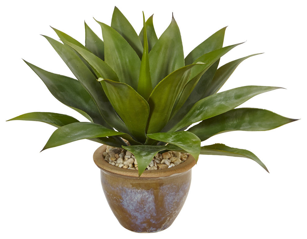 Agave Artificial Plant, Glazed Clay Pot