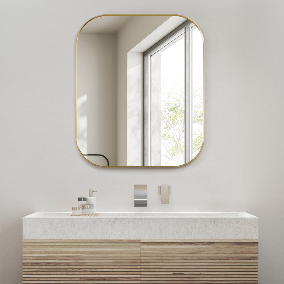 Trielle Rectangular Framed Bathroom Wall Mirror, Brushed Gold, 36"