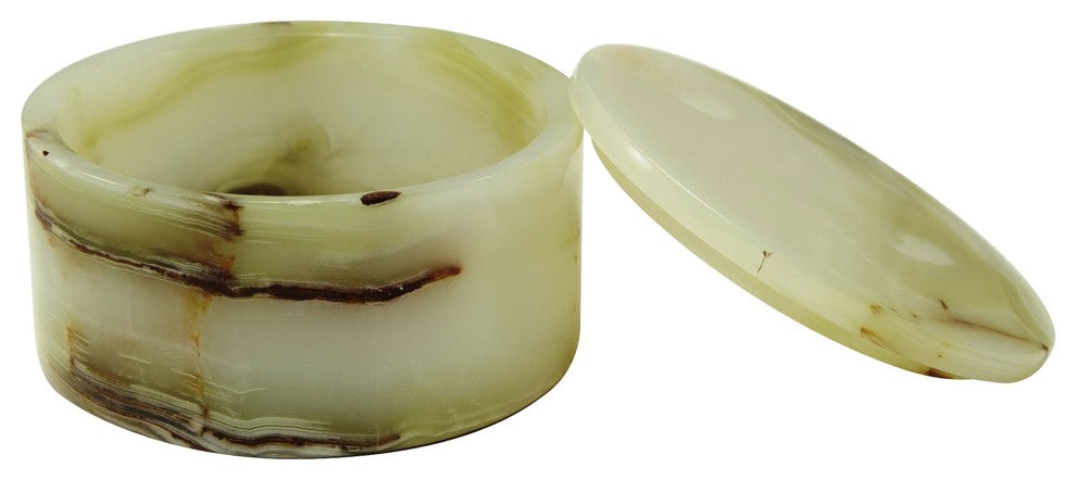 Eirenne Collection Black Zebra Marble 4" Circular Keepsake Box, Pale Green and C