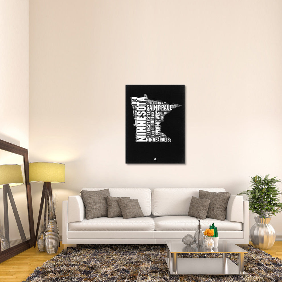 "Minnesota Black and White Map" Fine Art Print