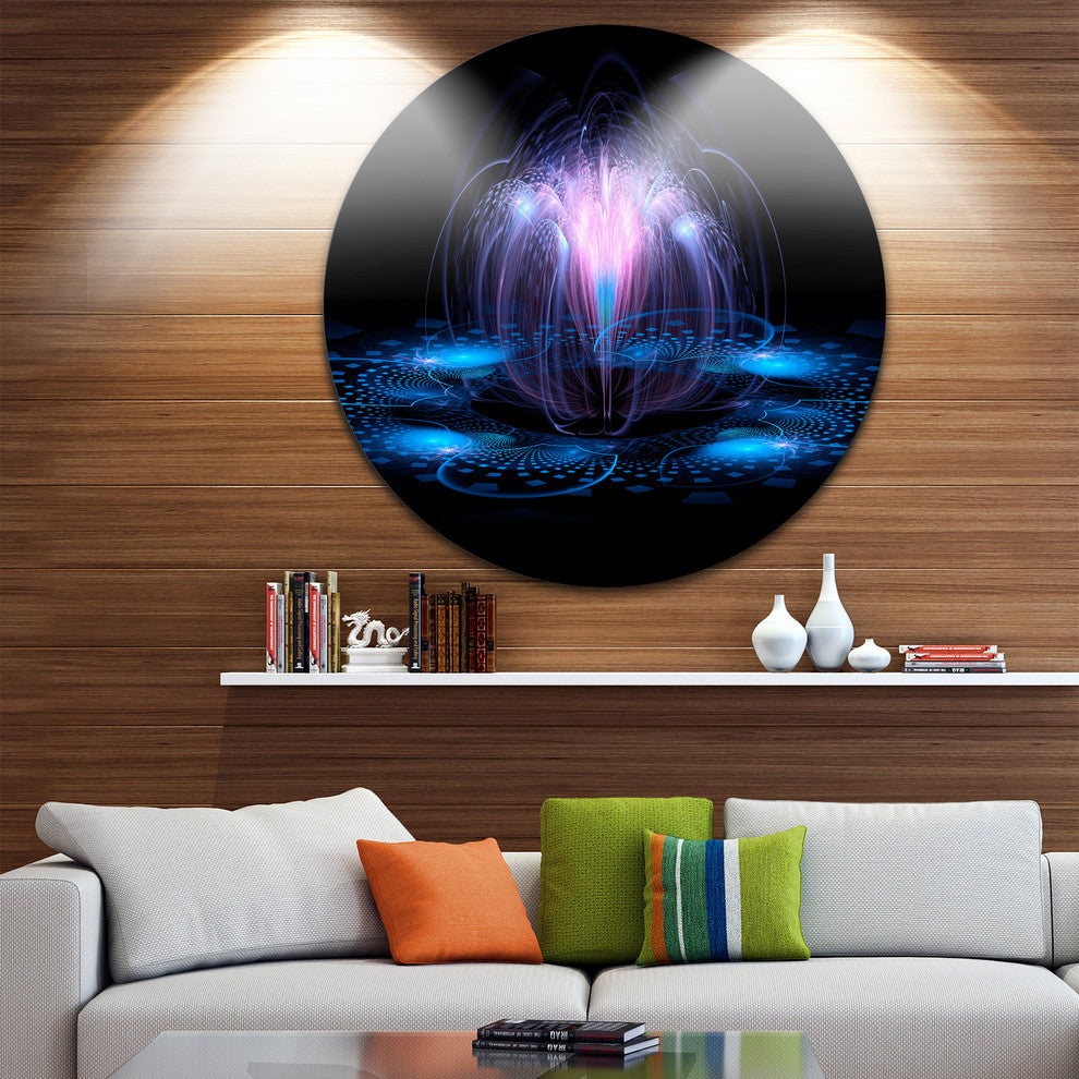 Fractal Blue Flowing Flower, Floral Art Disc Metal Wall Art, 23"