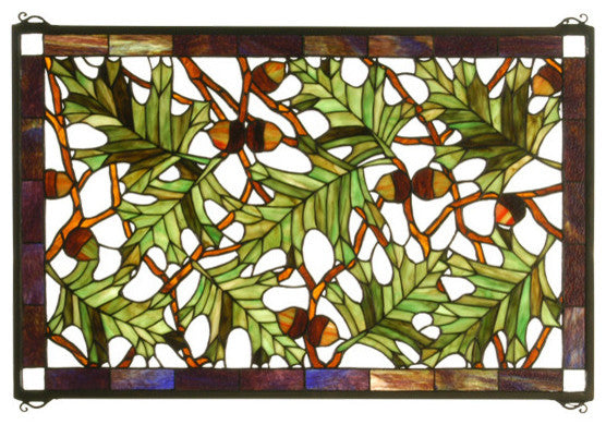 Meyda lighting 66276 28"W X 18"H Acorn & Oak Leaf Stained Glass Window