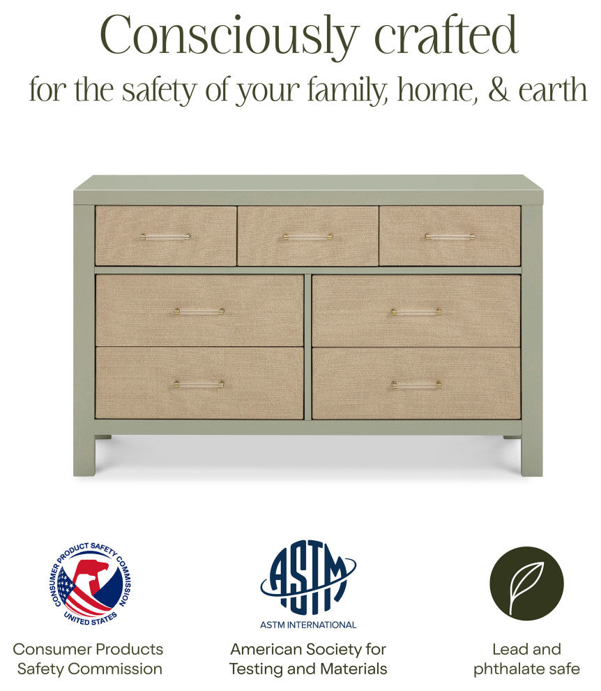 Eloise 7-Drawer Assembled Dresser, French Sage and Performance Sand Eco-Weave