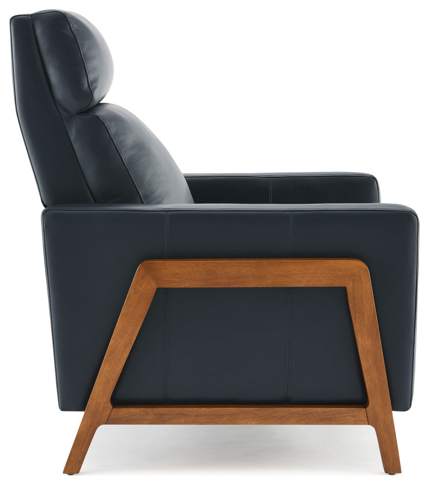 Reed Leather Push Back Recliner - Midnight Blue