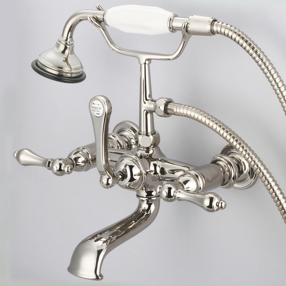 Vintage 7" Spread Wall Mount Tub Faucet & Handheld Shower, Lever handles