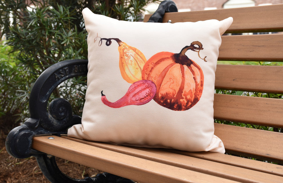 Gourd Pile Light Yellow Fall Print Outdoor Decorative Throw Pillow, 20"