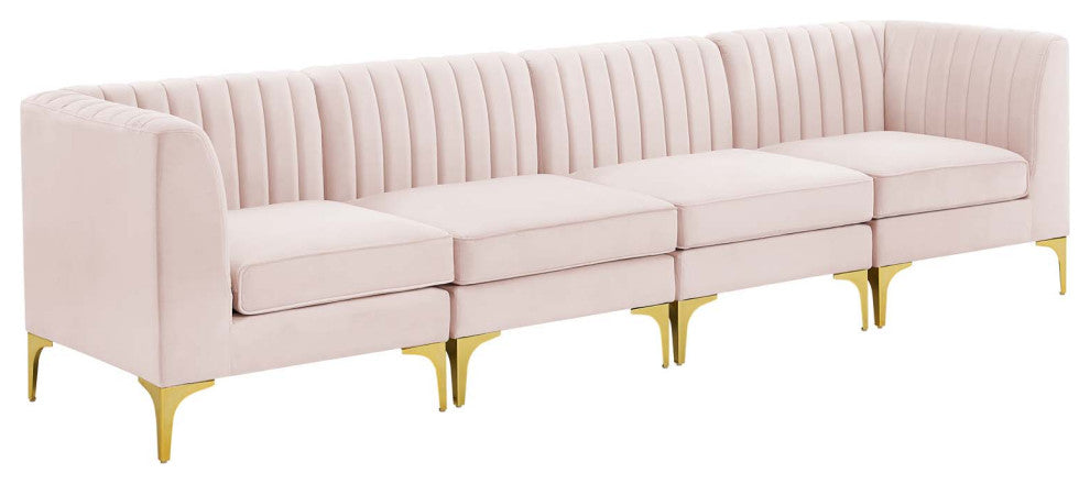 Triumph Channel Tufted Performance Velvet 4-Seater Sofa - Pink
