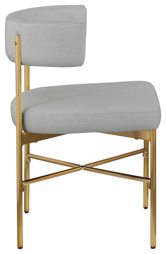Rivage Durable Linen Textured Fabric Dining Chair, Set of 2, Grey, Brushed Gold Finish