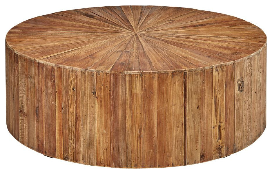 Rising Sun 48" Round Reclaimed Pine Cylinder Coffee Table
