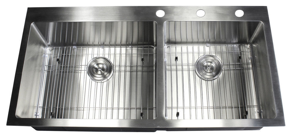 43" Drop In Topmount Stainless Steel Double Bowl Kitchen Sink Package