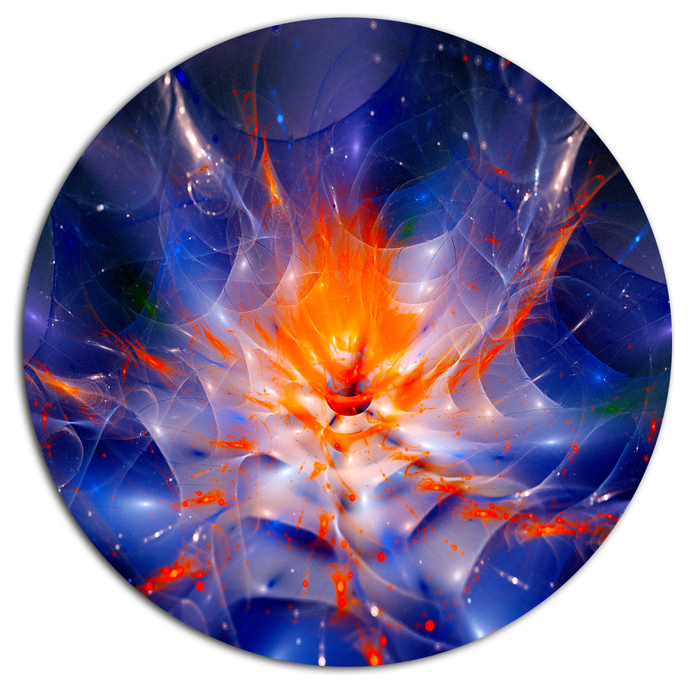 Colorful Glowing Space Flower Fractal, Floral Round Metal Wall Art, 11"