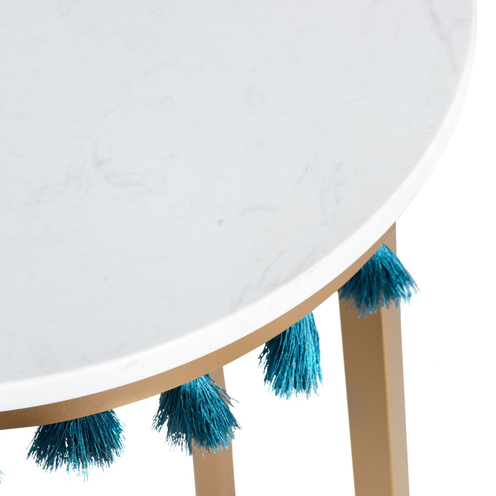 Saffron Marble Table, Blue Tassels