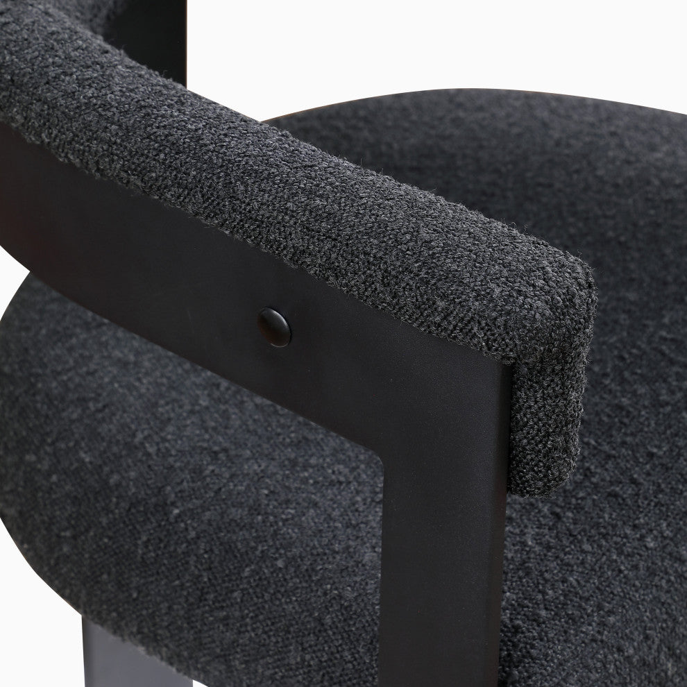 Romeo Upholstered Dining Chair, Set of 2, Black, Boucle Fabric, Matte Black