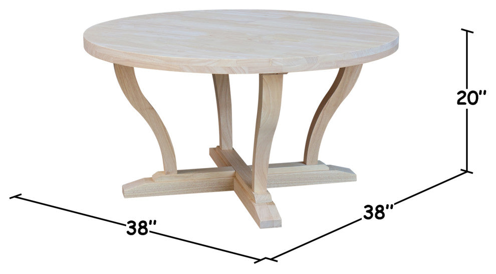 LaCasa Solid Wood Round Coffee Table, Unfinished
