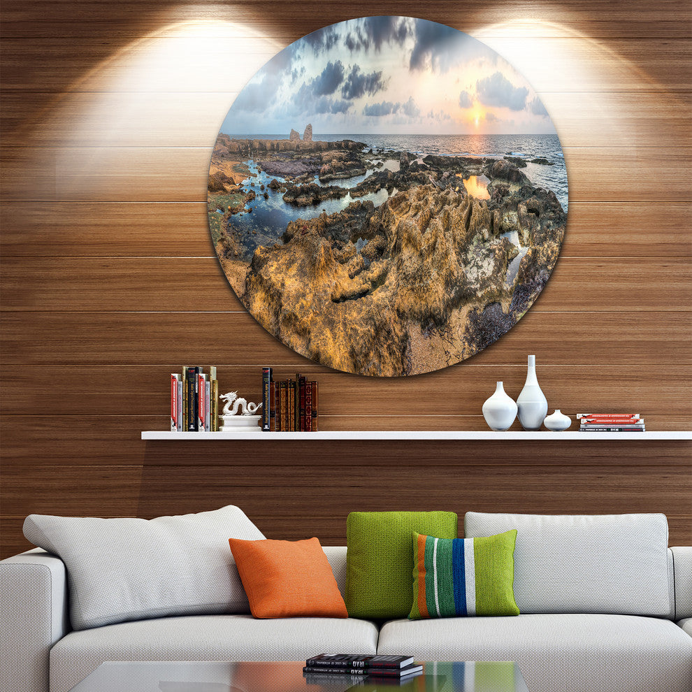 Rocky African Seashore Panorama, Beach Large Disc Metal Wall Art, 36"