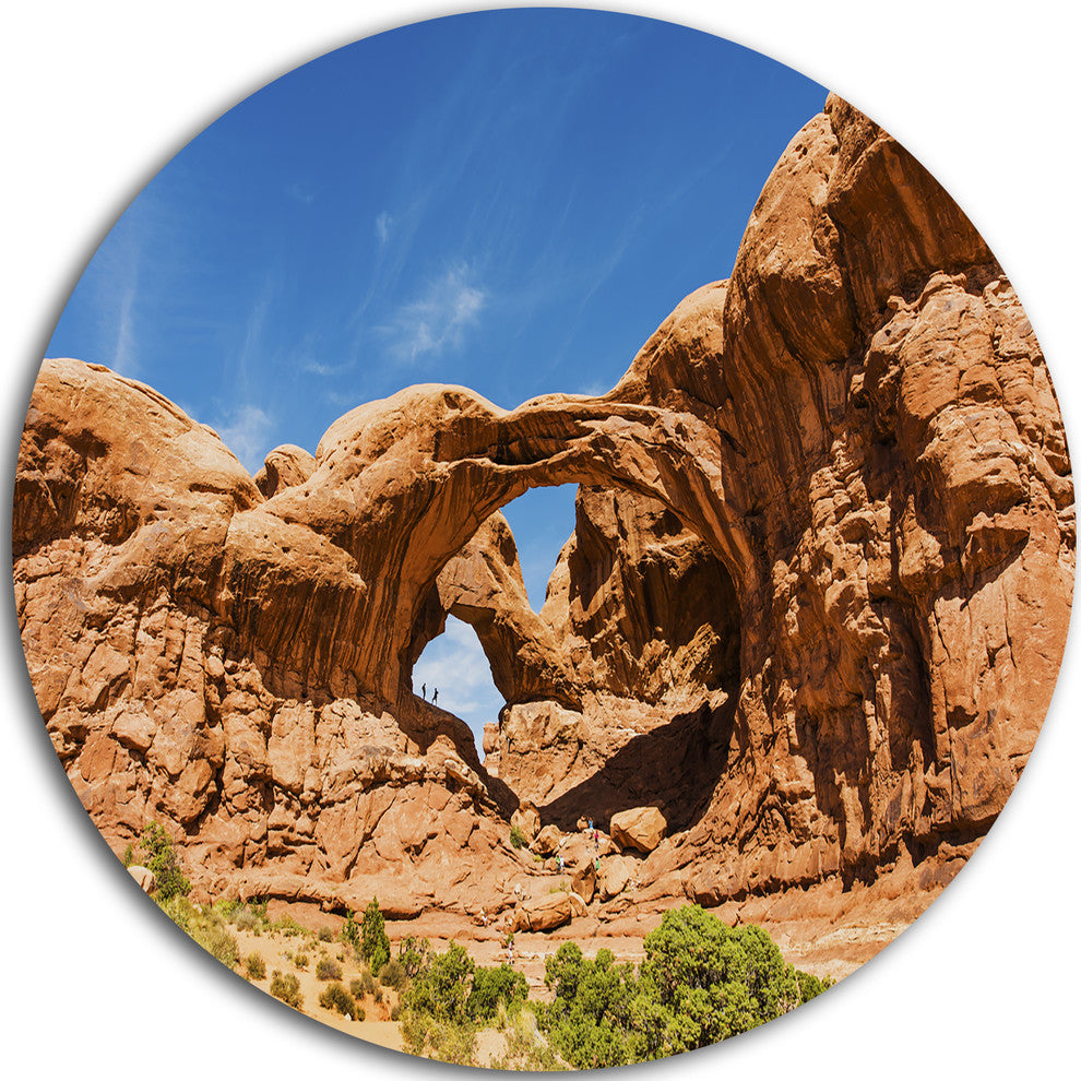 Double Arch In Arches National Park, Photo Round Metal Wall Art, 38"